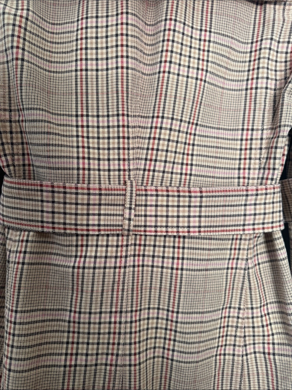Express Design Studio Plaid Double-Breasted Trench Coat - Pink/Tan small - Picture 8 of 11